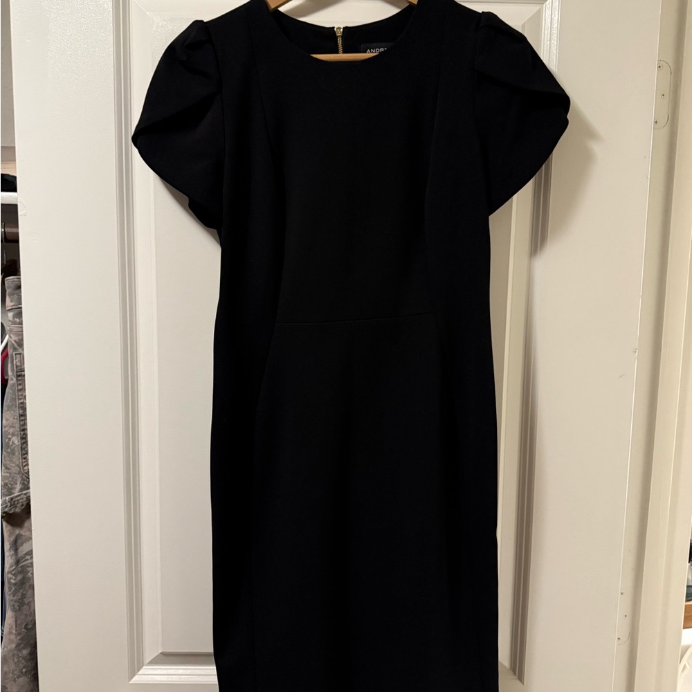 Andrew Marc Black Puff Sleeve Sheath Dress